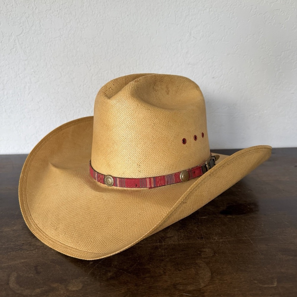 Vintage Beaver Hats 6X Shantung Straw Cowboy Hat 7 1/4 Western Concho Band 58cm